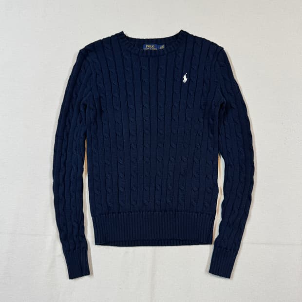 S) 폴로 랄프로렌 코튼 케이블 꽈배기 라운드넥 니트 네이비