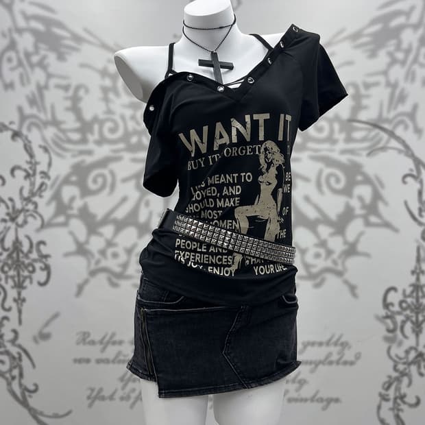 00's layered Y2K printing T-shirts