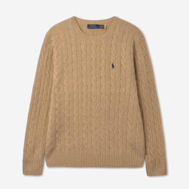 폴로 랄프 로렌 케이블 니트 울 캐시미어 스웨터 브라운 m