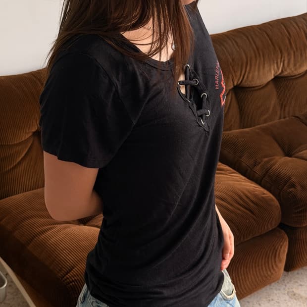 Harley-Davidson Lace-Up Rhinestone T-Shi