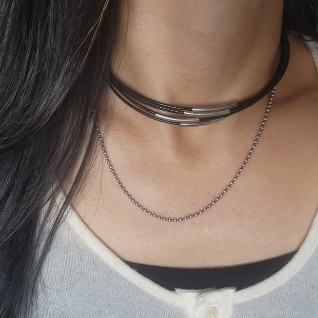 5줄 가죽 쵸커 목걸이 2개 일괄