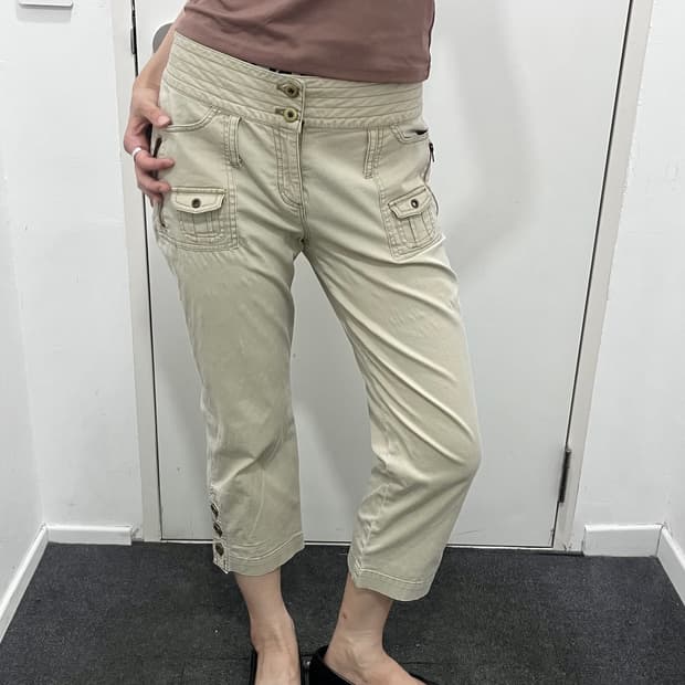 베이지 카프리 카고 팬츠 바지