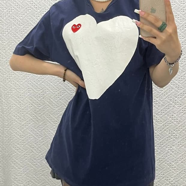 꼼데가르송 올드스쿨 캐주얼 키치 더블하트 반팔티 XL C13751