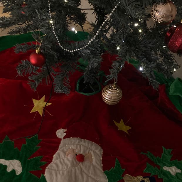 크리스마스 빈티지 고전문구 트리 덮개 원형 러그 