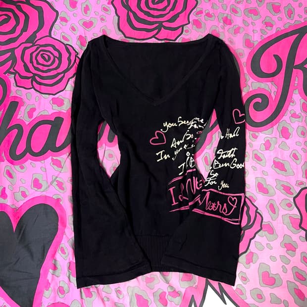 [ 나눔 ] MA*RS 마즈 블랙핑크 레터링 니트 탑 오네갸루 핀터y2k