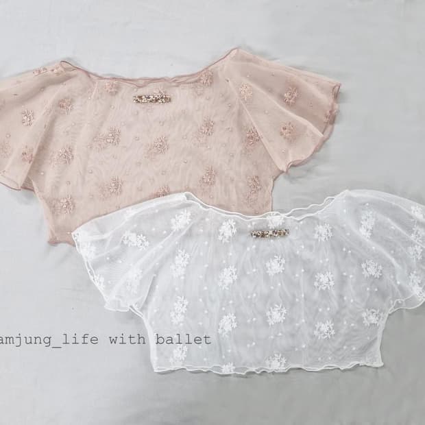 감정생활위드발레 발레 커버업 레이스 시스루 화이트 블라우스