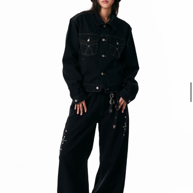Western Studded Cotton Pants (Black) 1
