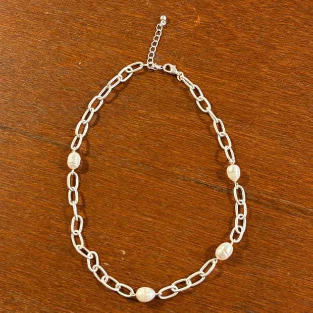 새상품 신주 실버코팅 진주체인 목걸이