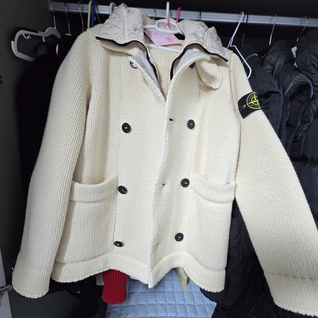 스톤아일랜드 가디건 남성 니트 후드(탈부착) 아이보리 