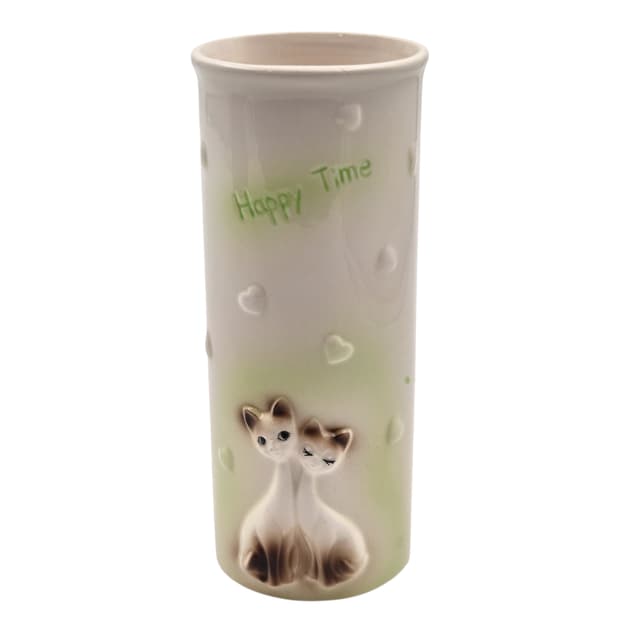 80s 레트로 고양이 도자기 기둥 꽃병