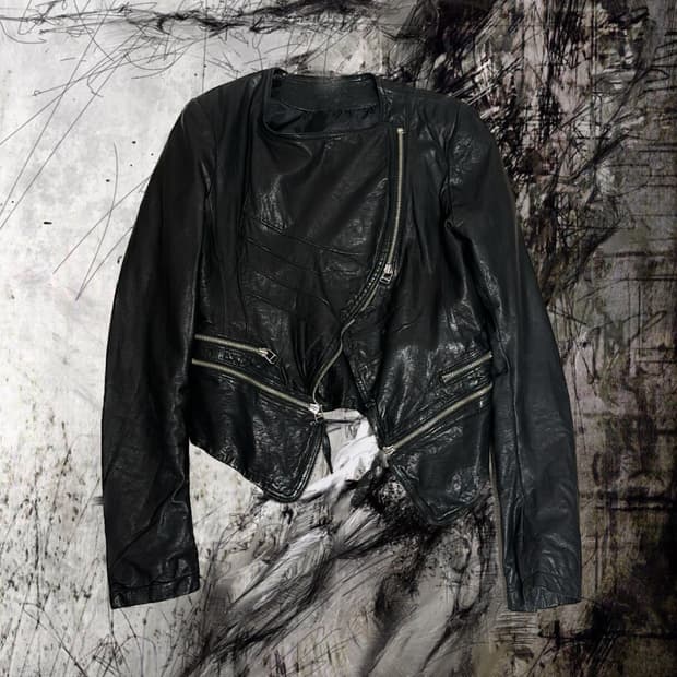 Opposite zipper slim leather jacket