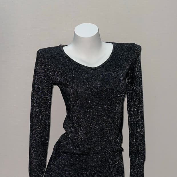빈티지 블랙 글리터 니트 미니원피스