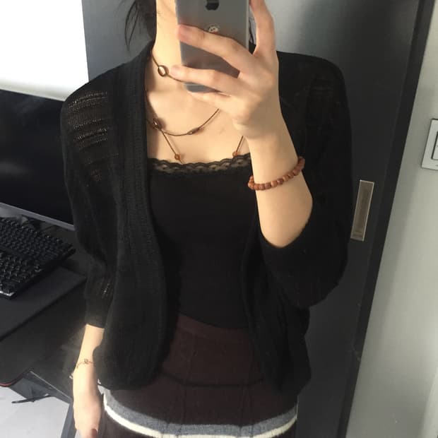 Glisse 갸루 가오리핏 스팽글 글리터 시스루 숏가디건