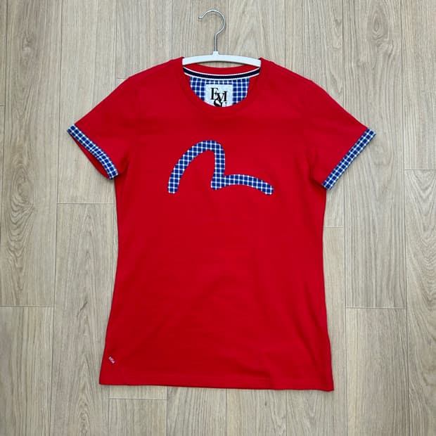 EVISU 에비수 체크 로고 레드 반팔 티셔츠 여성 S