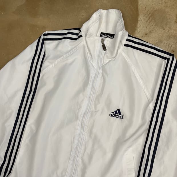 L 아디다스 블랙 삼선 화이트 바람막이