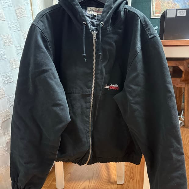 스투시 캔버스 워크 자켓 워시드블랙 L