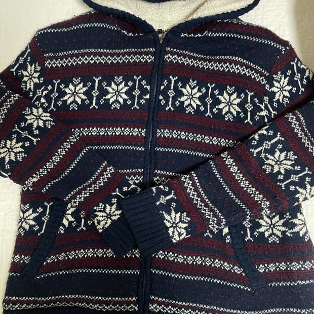 빈티지 겨울 니트 후드 집업