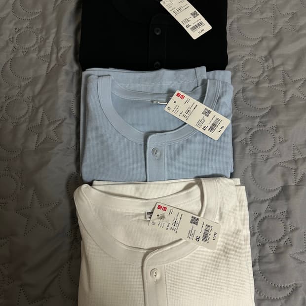 [4XL/일괄] 유니클로 드라이 와플 헨리넥 티셔츠 화이트 블랙 블루