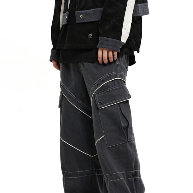 알에스에스씨 KNEE STRING 카고 데님 팬츠