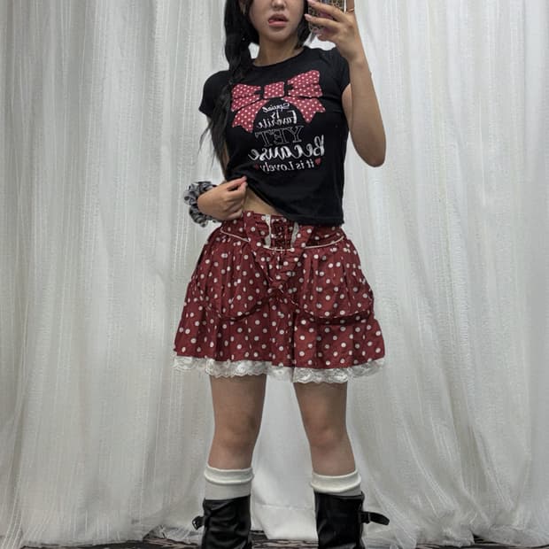 도트 레드 갸루 세트