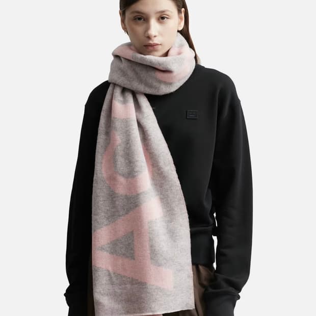 아크네 스튜디오 로고 자카드 머플러 라이트 핑크 그레이