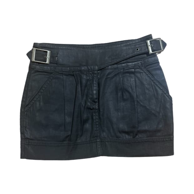 이탈리안 빈티지 왁스 코팅 데님 벨트 디테일 로우라이즈 미니 스커트 