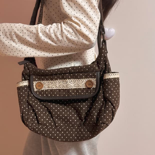 라떼갸루 모리걸 빈티지 도트 브라운 크로스백 숄더백 가방 하구미