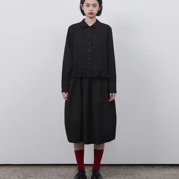 오헤시오 프릴 포켓 블라우스 블랙