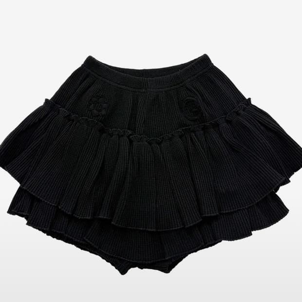 플라즈마 미니 스커트/메들리 아플리케 와플 웨스턴 캉캉 티어드 프릴 치마