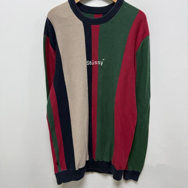 스투시 버티컬 스트라이프 크루넥 니트
