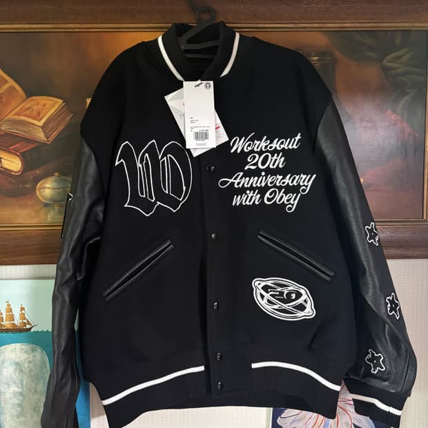 (새상품) 오베이 X 웍스아웃 20주년 바시티 자켓 블랙 xl
