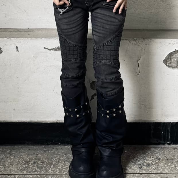 Gray skinny biker pants