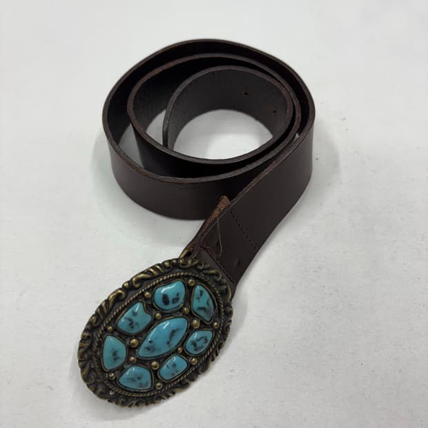 빈티지 웨스턴 콘초 터키석 버클 벨트