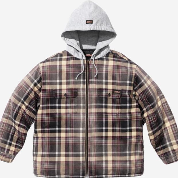 슈프림 23FW 디키즈 플레이드 후드 집업 셔츠 (L)