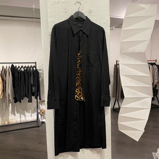 요지야마모토 레오파드 패널 롱셔츠