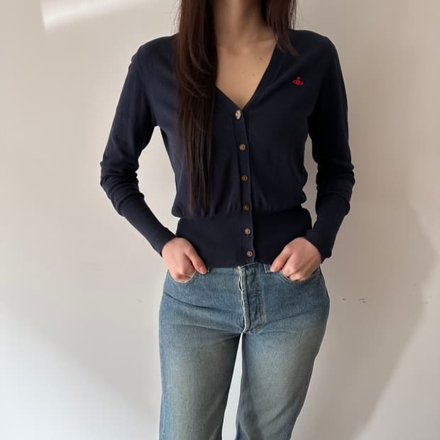 비비안웨스트우드 레드라벨 orb로고 가디건