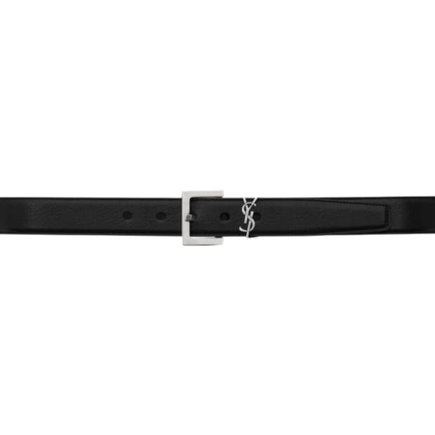 생로랑 레더 실버 모노그램 벨트 블랙