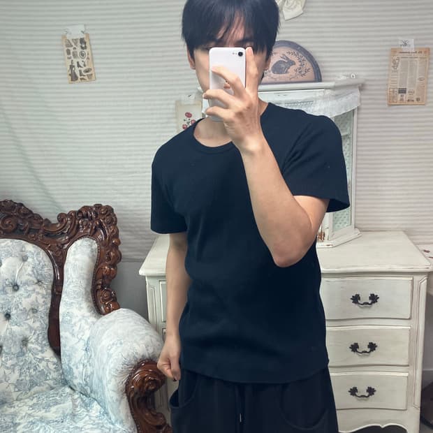 빈티지 네이비 와플 반팔 1181 모리걸 y2k 스트릿 갸루 펑키 일본빈