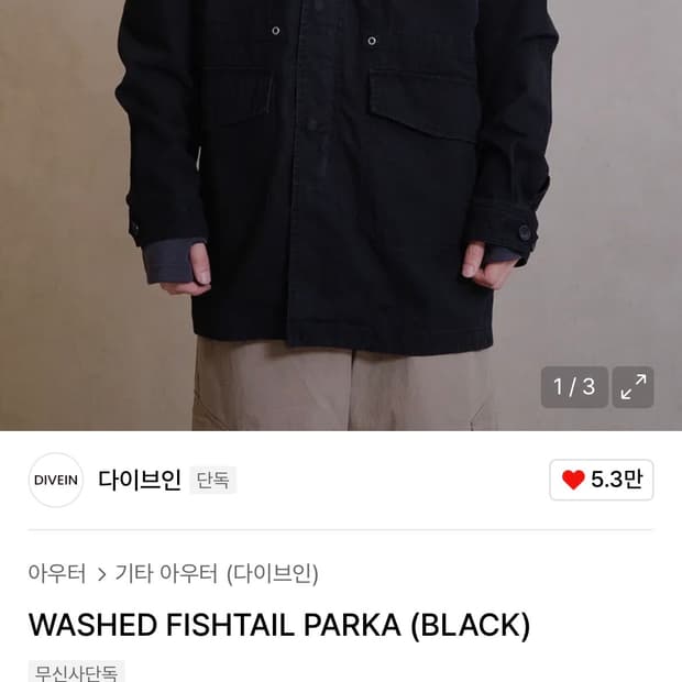 다이브인( washed fishtail parka)