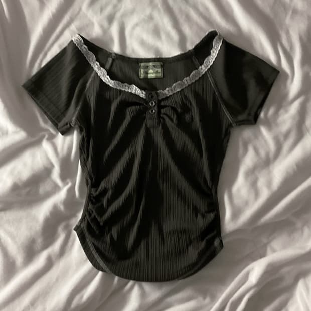 플리즈노팔로우 다나 버튼 레이스 쇼트 탑 공겜여주다크코어갸루