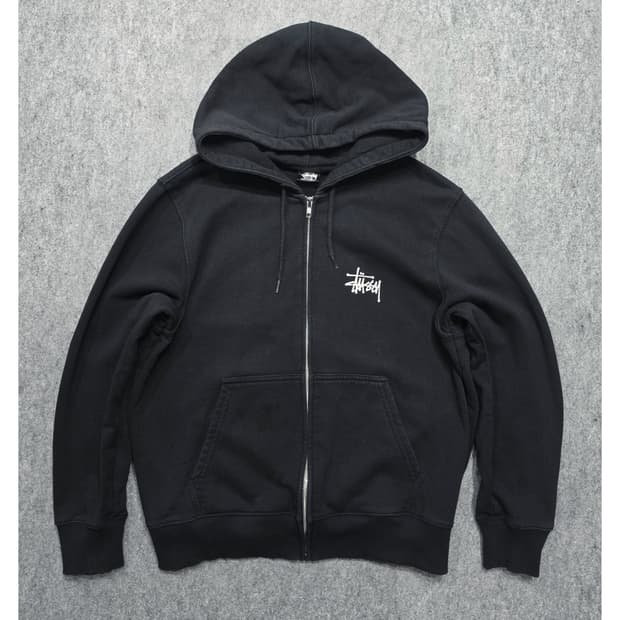 스투시 베이직 로고 후드집업 블랙 S