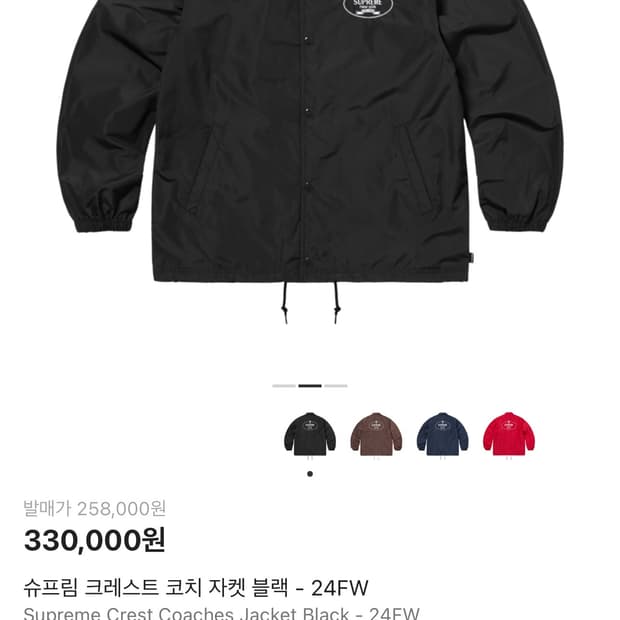 슈프림 크레스트 코치 자켓 블랙