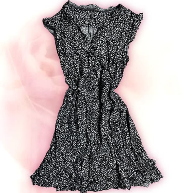 JP vintage flowery black onepiece