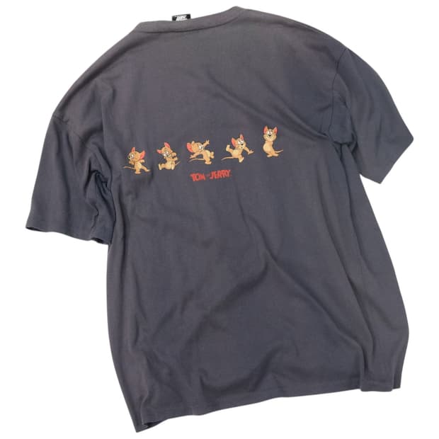톰과 제리 빈티지 캐릭터 그래픽 차콜 페이디드 반팔 티셔츠 (L)