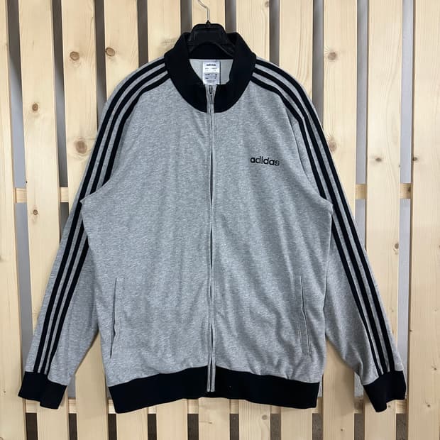 (XL) 아디다스 그레이 코튼 집업 져지 트랙탑