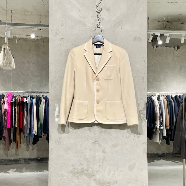 랄프 로렌 베이지 빅 포니 파이핑 울 캐시미어 자켓