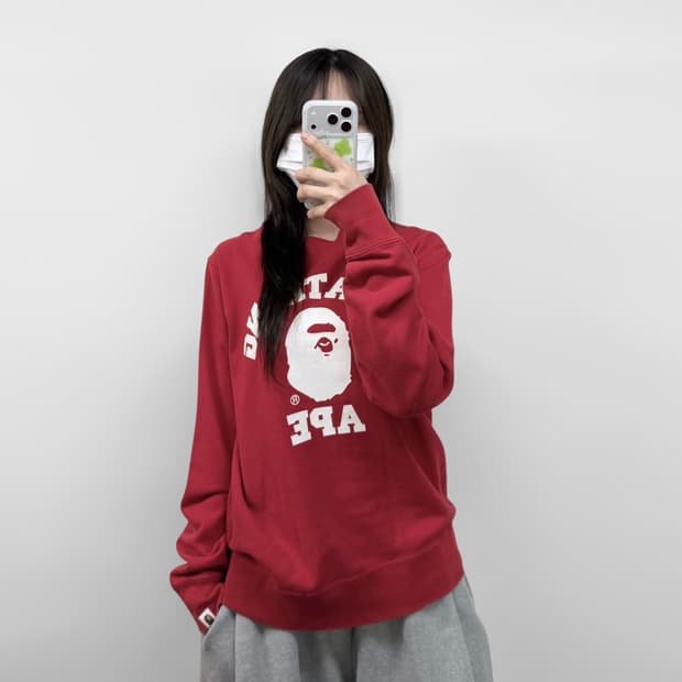 베이프 컬리지 크루넥 맨투맨 레드