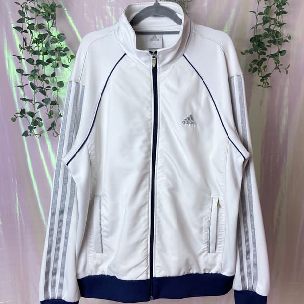 아디다스 화이트 블루 글리터삼선 져지 집업 