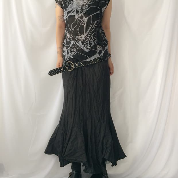 pattern printing pleat blouse sleeveless