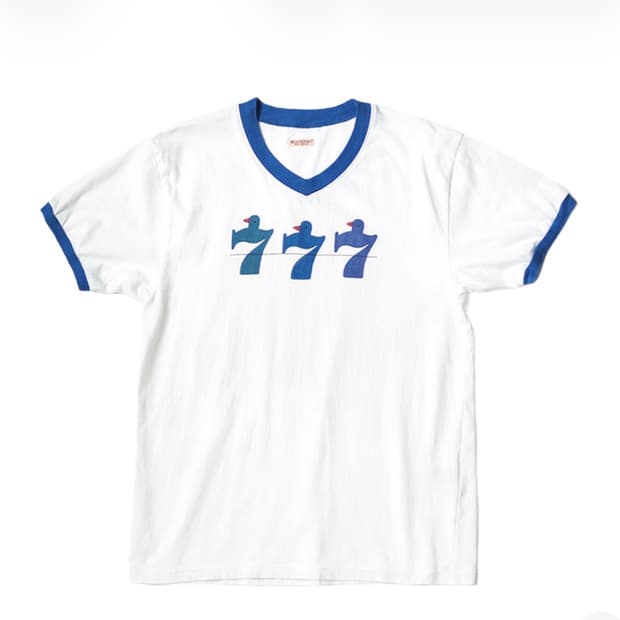 캐피탈 20 저지 브이넥 링거 티셔츠 럭키 배터리 백 화이트